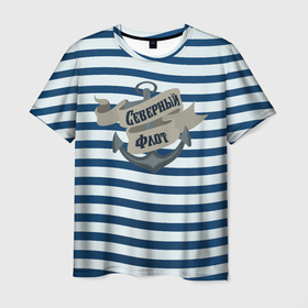Мужская футболка 3D с принтом Северный флот, тельняшка в Курске, 100% полиэфир | прямой крой, круглый вырез горловины, длина до линии бедер | Тематика изображения на принте: 