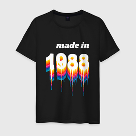 Мужская футболка хлопок с принтом Made in 1988 liquid art в Белгороде, 100% хлопок | прямой крой, круглый вырез горловины, длина до линии бедер, слегка спущенное плечо. | 