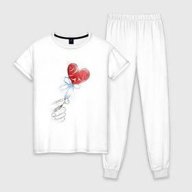 Женская пижама хлопок с принтом Леденец сердечко в Кировске, 100% хлопок | брюки и футболка прямого кроя, без карманов, на брюках мягкая резинка на поясе и по низу штанин | 