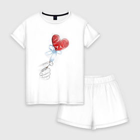 Женская пижама с шортиками хлопок с принтом Леденец сердечко в Екатеринбурге, 100% хлопок | футболка прямого кроя, шорты свободные с широкой мягкой резинкой | 