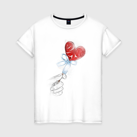 Женская футболка хлопок с принтом Леденец сердечко в Петрозаводске, 100% хлопок | прямой крой, круглый вырез горловины, длина до линии бедер, слегка спущенное плечо | 