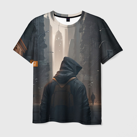 Мужская футболка 3D с принтом Парень в капюшоне, нейросеть в Санкт-Петербурге, 100% полиэфир | прямой крой, круглый вырез горловины, длина до линии бедер | 