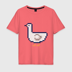 Мужская футболка хлопок Oversize с принтом Птица Чайка Пиксели в Екатеринбурге, 100% хлопок | свободный крой, круглый ворот, “спинка” длиннее передней части | 