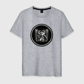 Мужская футболка хлопок с принтом Ангел борется с демонами нарисованный нейросетью в Санкт-Петербурге, 100% хлопок | прямой крой, круглый вырез горловины, длина до линии бедер, слегка спущенное плечо. | 