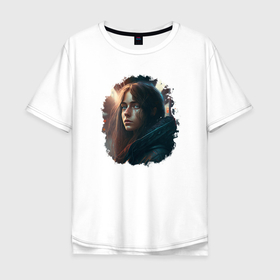 Мужская футболка хлопок Oversize с принтом Задумчивая девушка: арт нейросети в Екатеринбурге, 100% хлопок | свободный крой, круглый ворот, “спинка” длиннее передней части | 