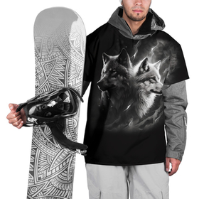 Накидка на куртку 3D с принтом Волки   белый и черный в Рязани, 100% полиэстер |  | 