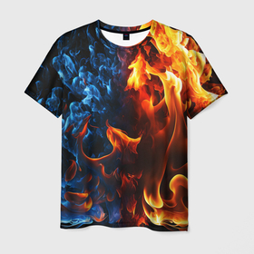 Мужская футболка 3D с принтом Битва огней   два пламени , 100% полиэфир | прямой крой, круглый вырез горловины, длина до линии бедер | Тематика изображения на принте: 