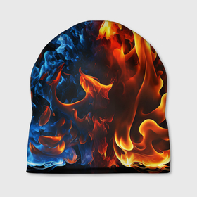 Шапка 3D с принтом Битва огней   два пламени в Кировске, 100% полиэстер | универсальный размер, печать по всей поверхности изделия | Тематика изображения на принте: 
