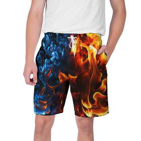 Мужские шорты 3D с принтом Битва огней   два пламени ,  полиэстер 100% | прямой крой, два кармана без застежек по бокам. Мягкая трикотажная резинка на поясе, внутри которой широкие завязки. Длина чуть выше колен | 
