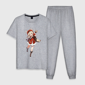Мужская пижама хлопок с принтом Кли из Genshin Impact в Белгороде, 100% хлопок | брюки и футболка прямого кроя, без карманов, на брюках мягкая резинка на поясе и по низу штанин
 | 