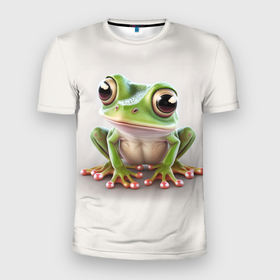Мужская футболка 3D Slim с принтом Симпатичная лягушка в Белгороде, 100% полиэстер с улучшенными характеристиками | приталенный силуэт, круглая горловина, широкие плечи, сужается к линии бедра | 