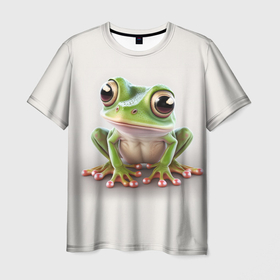 Мужская футболка 3D с принтом Симпатичная лягушка в Белгороде, 100% полиэфир | прямой крой, круглый вырез горловины, длина до линии бедер | 