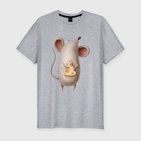 Мужская футболка хлопок Slim с принтом Мышка  с сыром в Санкт-Петербурге, 92% хлопок, 8% лайкра | приталенный силуэт, круглый вырез ворота, длина до линии бедра, короткий рукав | 