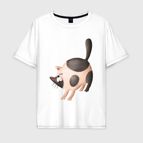 Мужская футболка хлопок Oversize с принтом Большой пятнистый   кот в Тюмени, 100% хлопок | свободный крой, круглый ворот, “спинка” длиннее передней части | Тематика изображения на принте: 