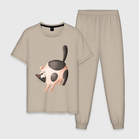 Мужская пижама хлопок с принтом Большой пятнистый   кот в Новосибирске, 100% хлопок | брюки и футболка прямого кроя, без карманов, на брюках мягкая резинка на поясе и по низу штанин
 | 