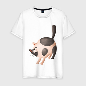 Мужская футболка хлопок с принтом Большой пятнистый  кот в Петрозаводске, 100% хлопок | прямой крой, круглый вырез горловины, длина до линии бедер, слегка спущенное плечо. | 