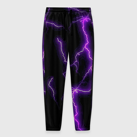 Мужские брюки 3D с принтом Фиолетовые молнии , 100% полиэстер | манжеты по низу, эластичный пояс регулируется шнурком, по бокам два кармана без застежек, внутренняя часть кармана из мелкой сетки | Тематика изображения на принте: 
