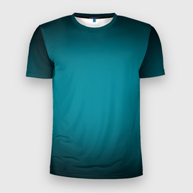 Мужская футболка 3D Slim с принтом Темно бирюзовый градиент в Тюмени, 100% полиэстер с улучшенными характеристиками | приталенный силуэт, круглая горловина, широкие плечи, сужается к линии бедра | Тематика изображения на принте: 