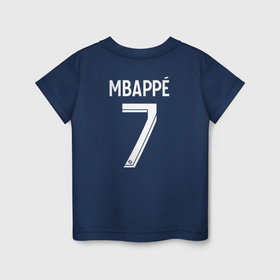 Детская футболка хлопок с принтом Килиан Мбаппе форма PSG 22 23 домашняя в Тюмени, 100% хлопок | круглый вырез горловины, полуприлегающий силуэт, длина до линии бедер | 