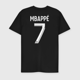 Мужская футболка хлопок Slim с принтом Килиан Мбаппе форма PSG 22 23 домашняя в Белгороде, 92% хлопок, 8% лайкра | приталенный силуэт, круглый вырез ворота, длина до линии бедра, короткий рукав | 