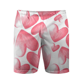 Мужские шорты спортивные с принтом Розовые акварельные сердца   паттерн в Белгороде,  |  | 