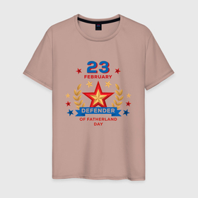 Мужская футболка хлопок с принтом Defender of the Fatherland Day в Санкт-Петербурге, 100% хлопок | прямой крой, круглый вырез горловины, длина до линии бедер, слегка спущенное плечо. | 