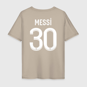 Мужская футболка хлопок Oversize с принтом Лионель Месси форма PSG 22 23 домашняя в Кировске, 100% хлопок | свободный крой, круглый ворот, “спинка” длиннее передней части | Тематика изображения на принте: 