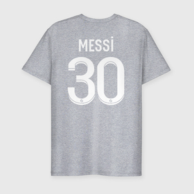 Мужская футболка хлопок Slim с принтом Лионель Месси форма PSG 22 23 домашняя в Санкт-Петербурге, 92% хлопок, 8% лайкра | приталенный силуэт, круглый вырез ворота, длина до линии бедра, короткий рукав | 
