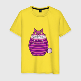 Мужская футболка хлопок с принтом Тоторо чеширский кот в Кировске, 100% хлопок | прямой крой, круглый вырез горловины, длина до линии бедер, слегка спущенное плечо. | 