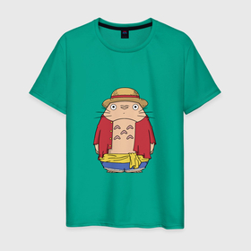 Мужская футболка хлопок с принтом Totoro Luffy , 100% хлопок | прямой крой, круглый вырез горловины, длина до линии бедер, слегка спущенное плечо. | Тематика изображения на принте: 