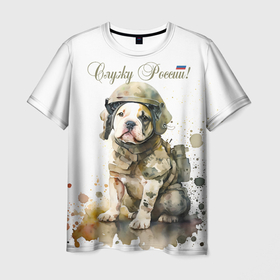 Мужская футболка 3D с принтом Бойцовая пёс в военной форме в Белгороде, 100% полиэфир | прямой крой, круглый вырез горловины, длина до линии бедер | 