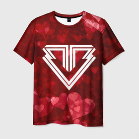 Мужская футболка 3D с принтом Big bang red hearts в Курске, 100% полиэфир | прямой крой, круглый вырез горловины, длина до линии бедер | Тематика изображения на принте: 