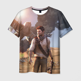 Мужская футболка 3D с принтом Uncharted 3 в Петрозаводске, 100% полиэфир | прямой крой, круглый вырез горловины, длина до линии бедер | 