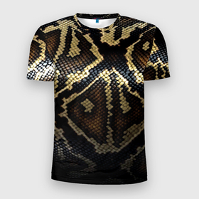 Мужская футболка 3D Slim с принтом Шкура змеи текстура в Курске, 100% полиэстер с улучшенными характеристиками | приталенный силуэт, круглая горловина, широкие плечи, сужается к линии бедра | 
