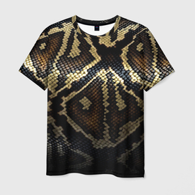 Мужская футболка 3D с принтом Шкура змеи текстура в Петрозаводске, 100% полиэфир | прямой крой, круглый вырез горловины, длина до линии бедер | 