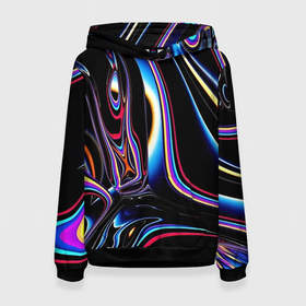 Женская толстовка 3D с принтом Черный глянец в Ухте, 100% полиэстер  | двухслойный капюшон со шнурком для регулировки, мягкие манжеты на рукавах и по низу толстовки, спереди карман-кенгуру с мягким внутренним слоем. | 