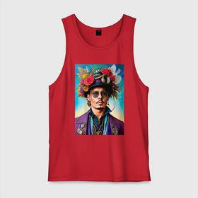 Мужская майка хлопок с принтом Johnny Depp with flowers on his hat: neural network в Курске, 100% хлопок |  | Тематика изображения на принте: 
