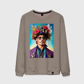 Мужской свитшот хлопок с принтом Johnny Depp with flowers on his hat: neural network , 100% хлопок |  | Тематика изображения на принте: 