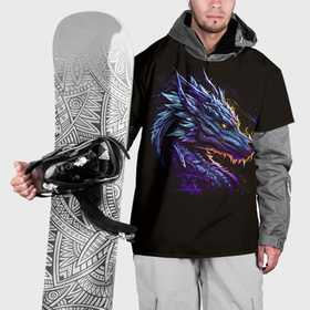 Накидка на куртку 3D с принтом Красивый неоновый дракон , 100% полиэстер |  | 