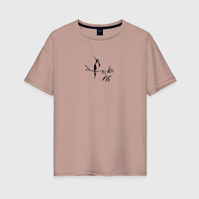 Женская футболка хлопок Oversize с принтом Маленький певец в Кировске, 100% хлопок | свободный крой, круглый ворот, спущенный рукав, длина до линии бедер
 | 