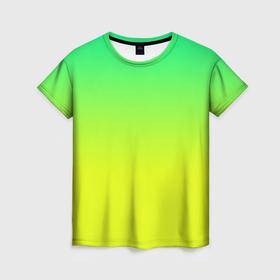 Женская футболка 3D с принтом Зелено желтый градиент , 100% полиэфир ( синтетическое хлопкоподобное полотно) | прямой крой, круглый вырез горловины, длина до линии бедер | 
