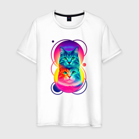 Мужская футболка хлопок с принтом Два кота: арт нейросети в Курске, 100% хлопок | прямой крой, круглый вырез горловины, длина до линии бедер, слегка спущенное плечо. | 