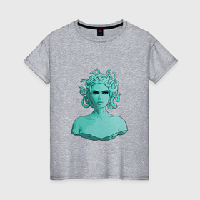 Женская футболка хлопок с принтом Горгона в Петрозаводске, 100% хлопок | прямой крой, круглый вырез горловины, длина до линии бедер, слегка спущенное плечо | 
