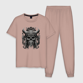 Мужская пижама хлопок с принтом Череп викинга в Курске, 100% хлопок | брюки и футболка прямого кроя, без карманов, на брюках мягкая резинка на поясе и по низу штанин
 | 