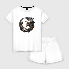 Женская пижама с шортиками хлопок с принтом Знак зодиака Козерог созданный нейросетью в Белгороде, 100% хлопок | футболка прямого кроя, шорты свободные с широкой мягкой резинкой | 