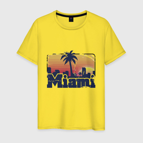 Мужская футболка хлопок с принтом Beach of Miami в Новосибирске, 100% хлопок | прямой крой, круглый вырез горловины, длина до линии бедер, слегка спущенное плечо. | Тематика изображения на принте: 
