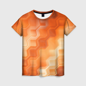 Женская футболка 3D с принтом Золотисто оранжевый туманный паттерн в Санкт-Петербурге, 100% полиэфир ( синтетическое хлопкоподобное полотно) | прямой крой, круглый вырез горловины, длина до линии бедер | 