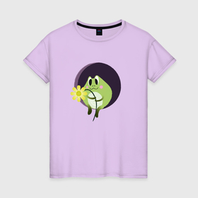 Женская футболка хлопок с принтом Милая лягушка в Кировске, 100% хлопок | прямой крой, круглый вырез горловины, длина до линии бедер, слегка спущенное плечо | 