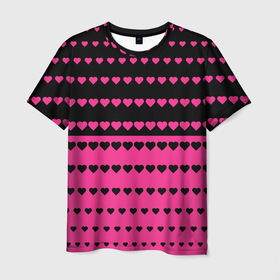 Мужская футболка 3D с принтом Черные и розовые сердца узор в Новосибирске, 100% полиэфир | прямой крой, круглый вырез горловины, длина до линии бедер | 