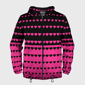 Мужская ветровка 3D с принтом Черные и розовые сердца узор в Новосибирске, 100% полиэстер | подол и капюшон оформлены резинкой с фиксаторами, два кармана без застежек по бокам, один потайной карман на груди | 